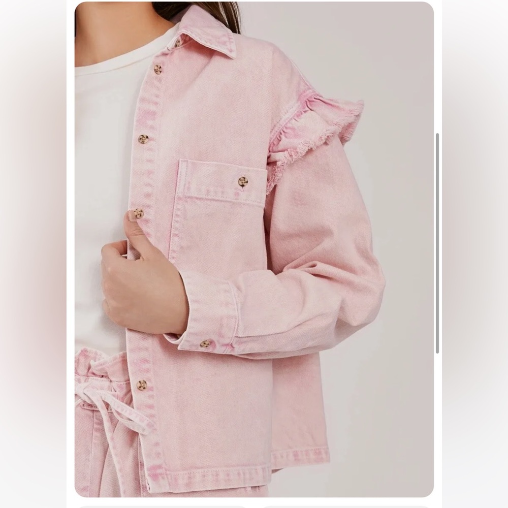 Something Navy Magnolia Shirt Jacket Pink Medium - Picture 6 of 6